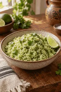 fluffy Mexican green rice with cilantro and lime
