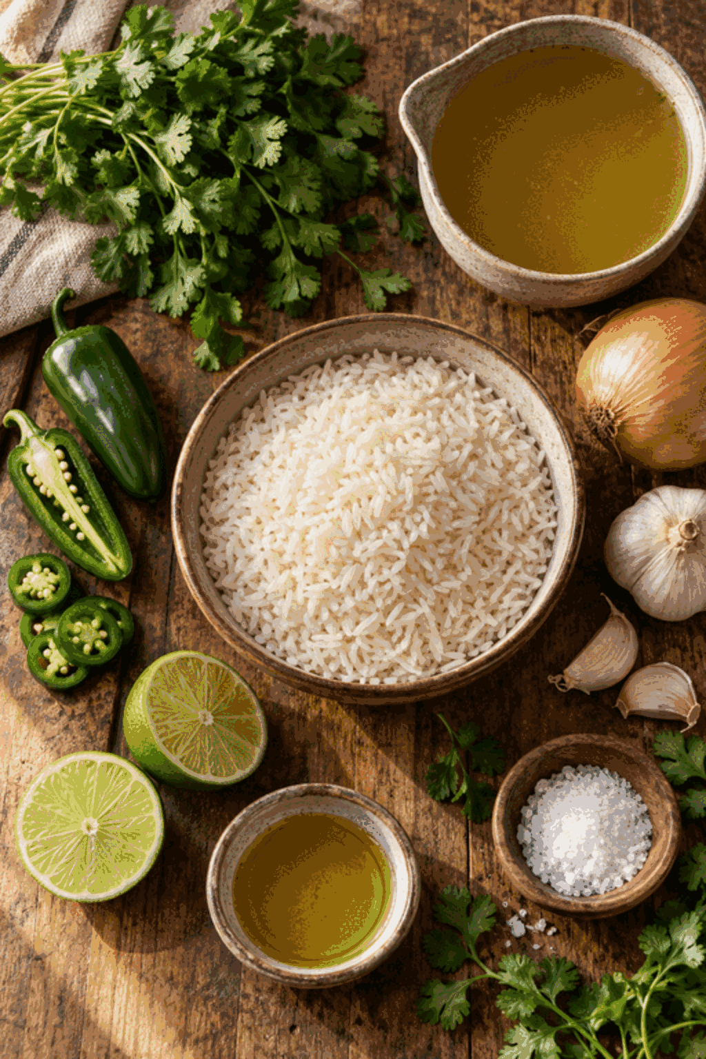 ingredients for Mexican green rice