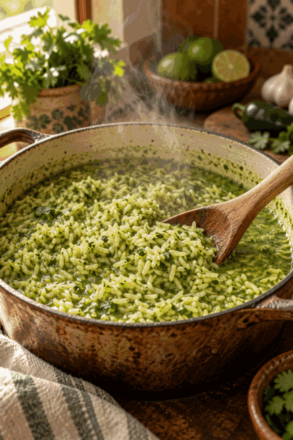 cooking Mexican green rice