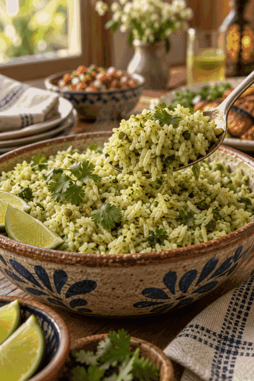 fluffy Mexican green rice ready to serve