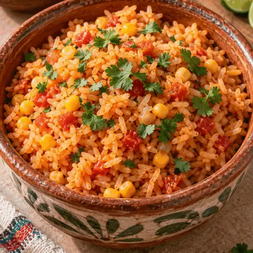 mexican rice served fluffy and golden