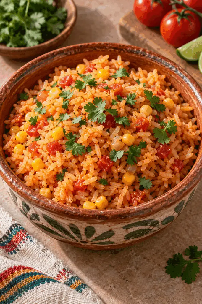 mexican rice served fluffy and golden