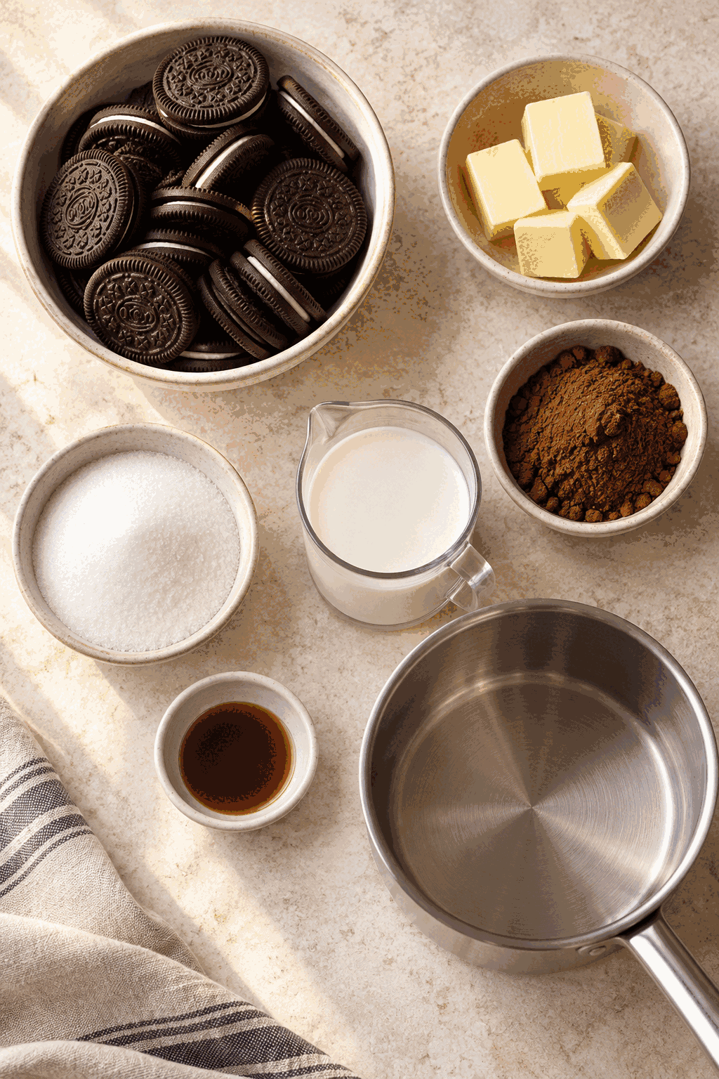 no bake Oreo cookies ingredients measured and arranged