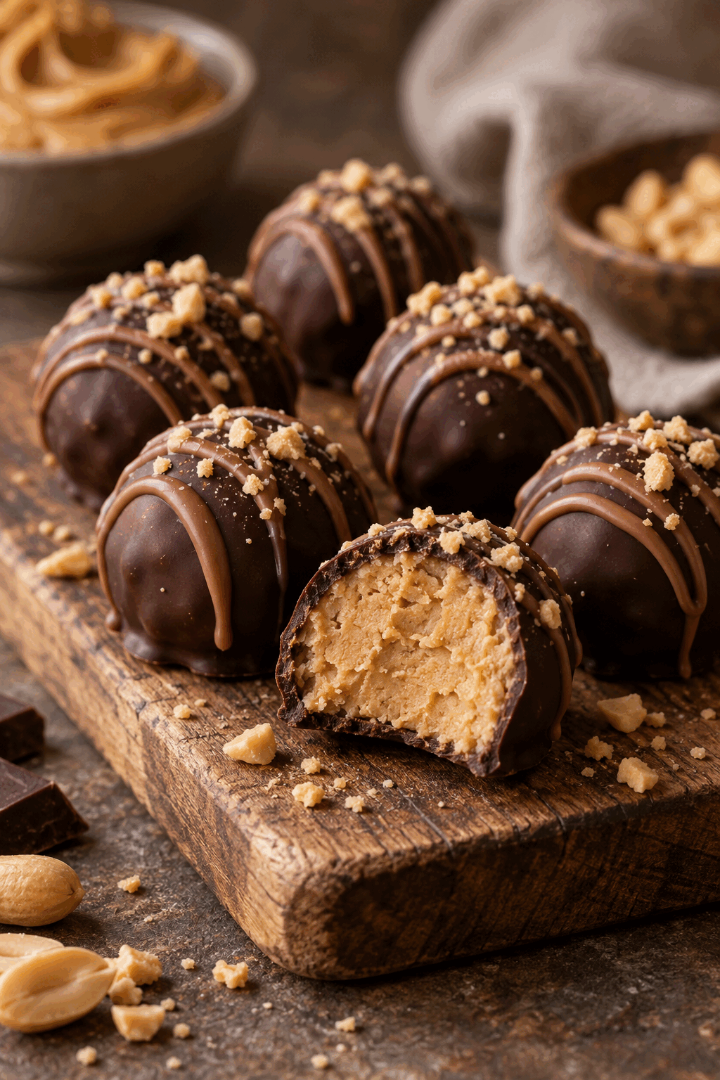 Finished no-bake peanut butter truffles