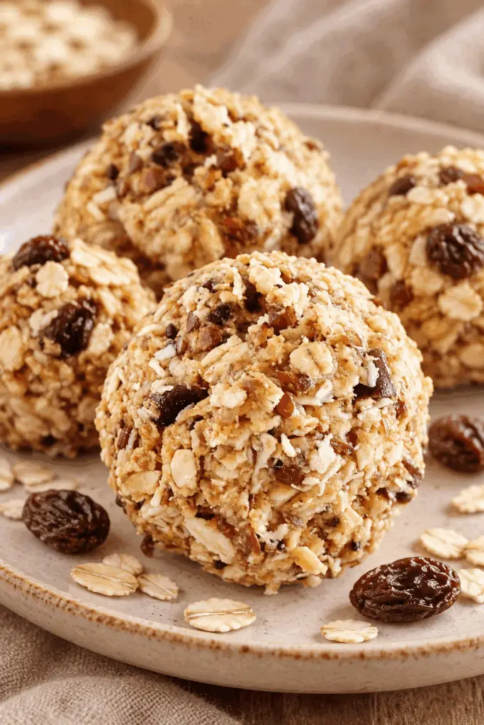 oatmeal raisin no-bake energy bites finished dish
