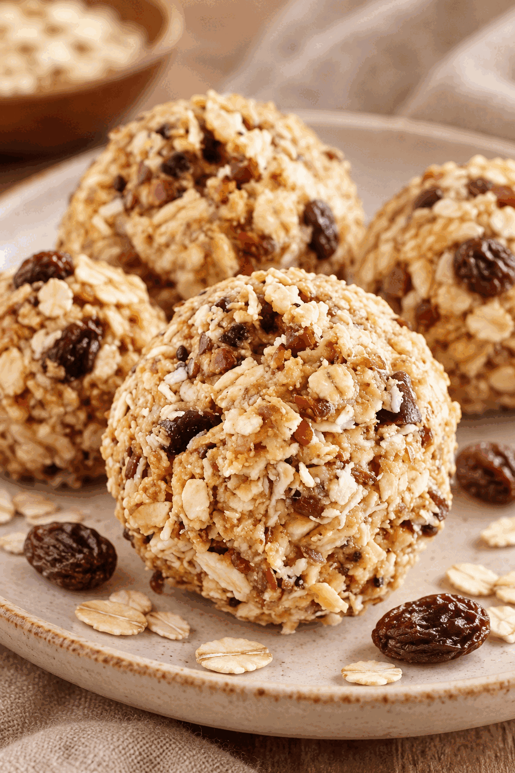 oatmeal raisin no-bake energy bites finished dish