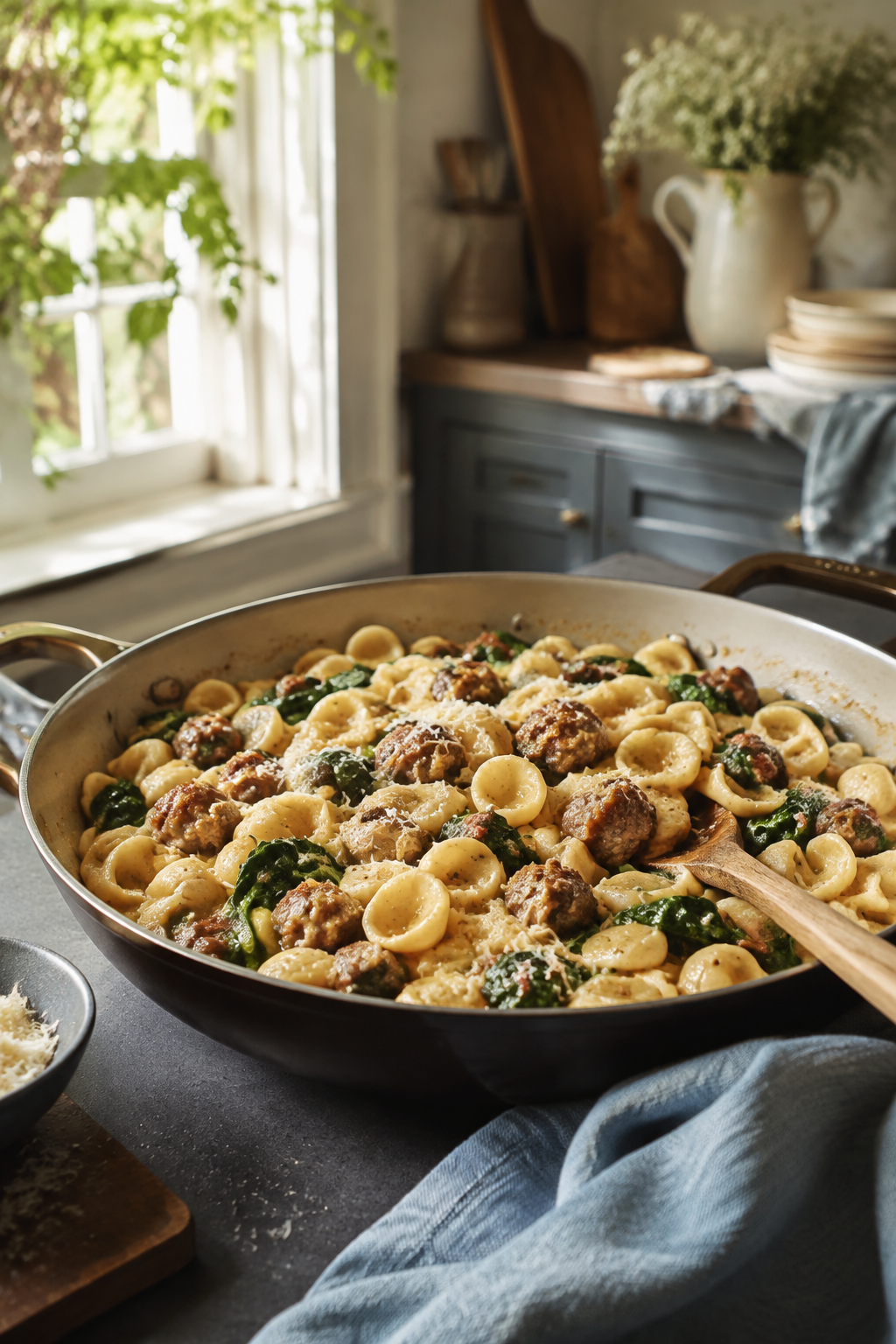 one-pan orecchiette for two finished and ready to serve