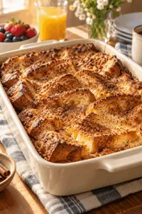 Overnight French toast casserole with cinnamon topping
