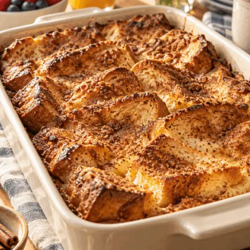 Overnight French toast casserole with cinnamon topping