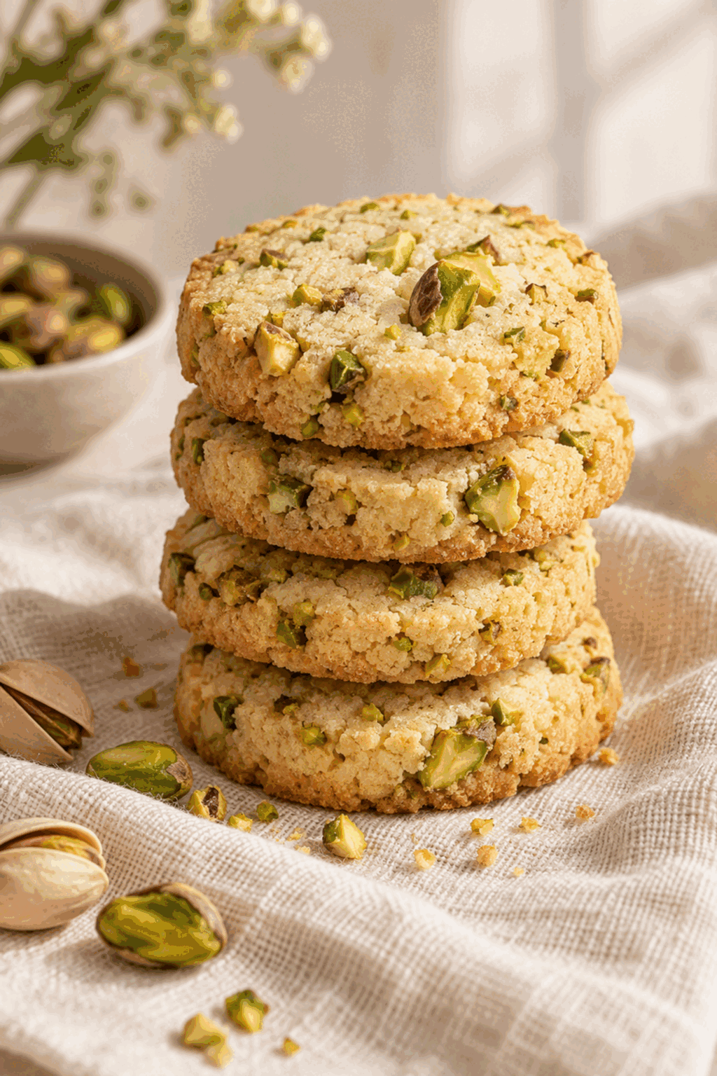 pistachio shortbread cookies finished dish