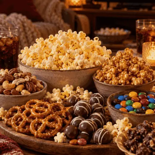 Movie snack platter arranged for film night