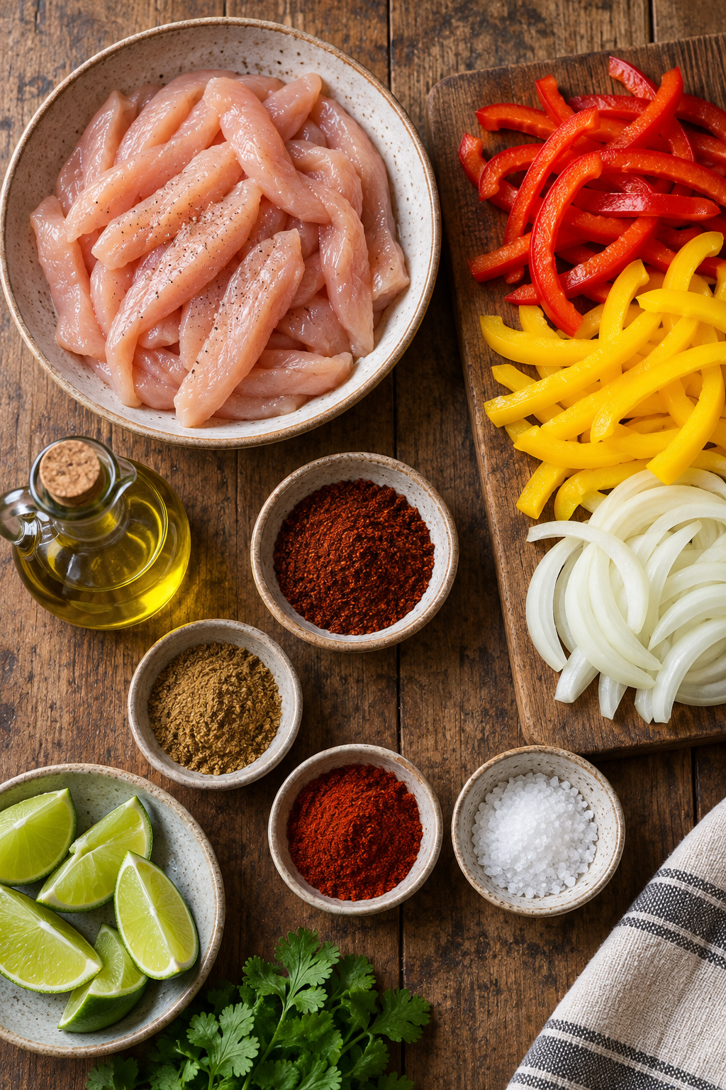 Quick easy dinner recipes ingredients arranged for chicken fajita skillet