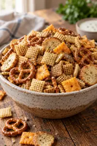 ranch Chex Mix in a serving bowl