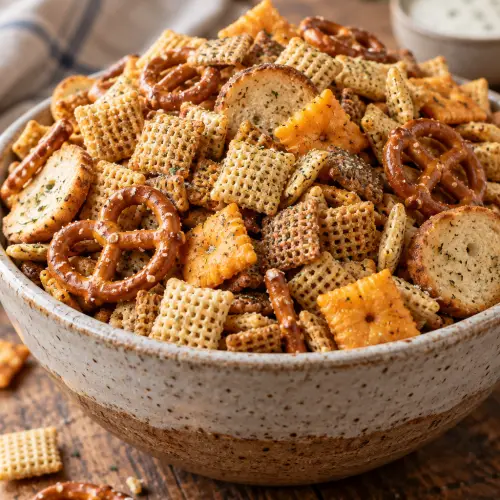 ranch Chex Mix in a serving bowl