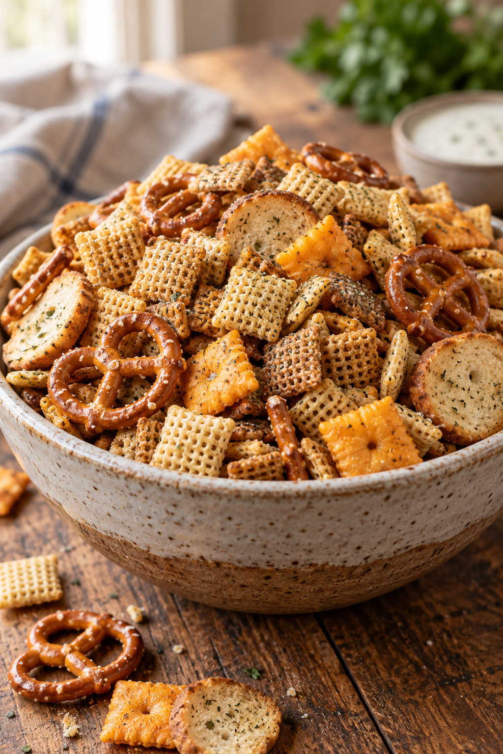 ranch Chex Mix in a serving bowl