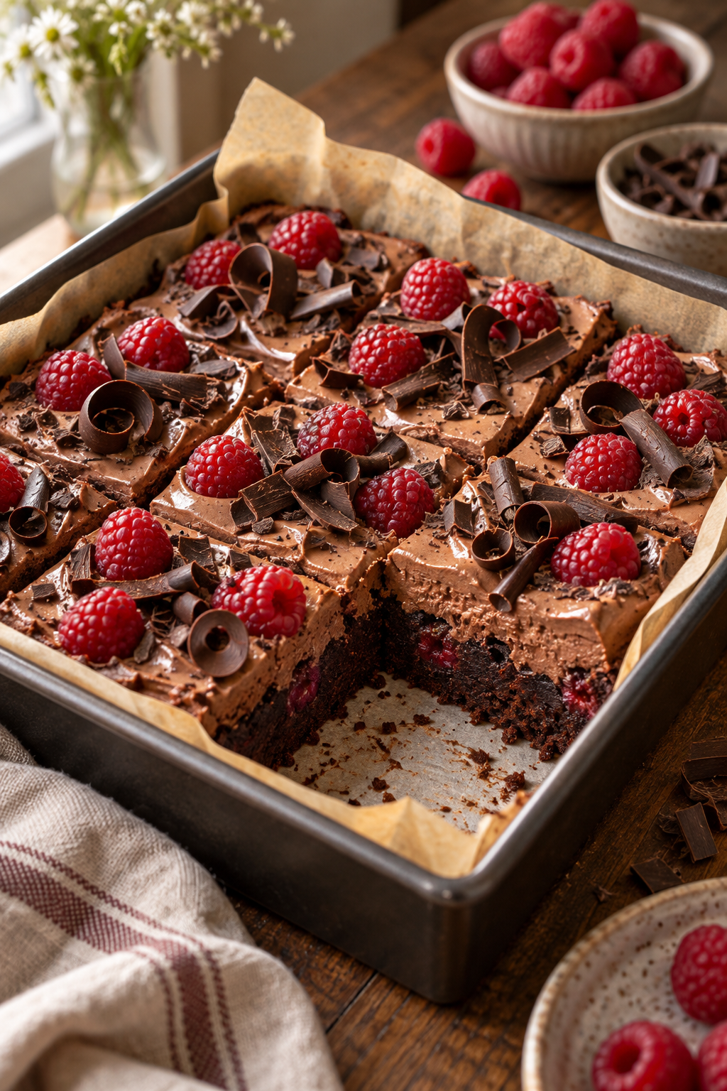raspberry mocha mousse brownies finished dish