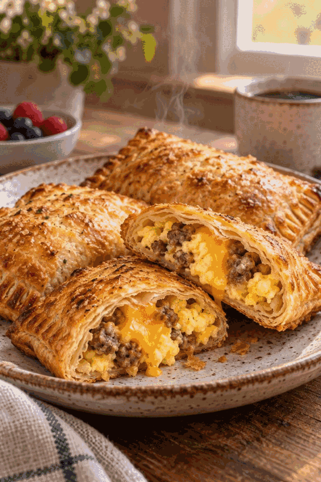 Golden savory breakfast pockets served warm
