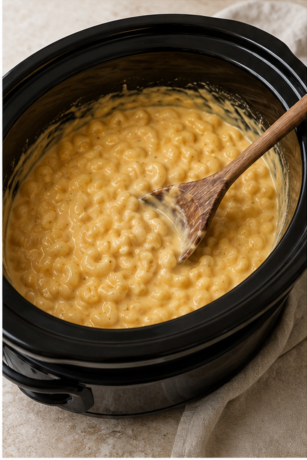 Preparing slow cooker mac and cheese step by step