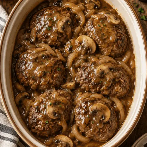 slow cooker Salisbury steak finished dish