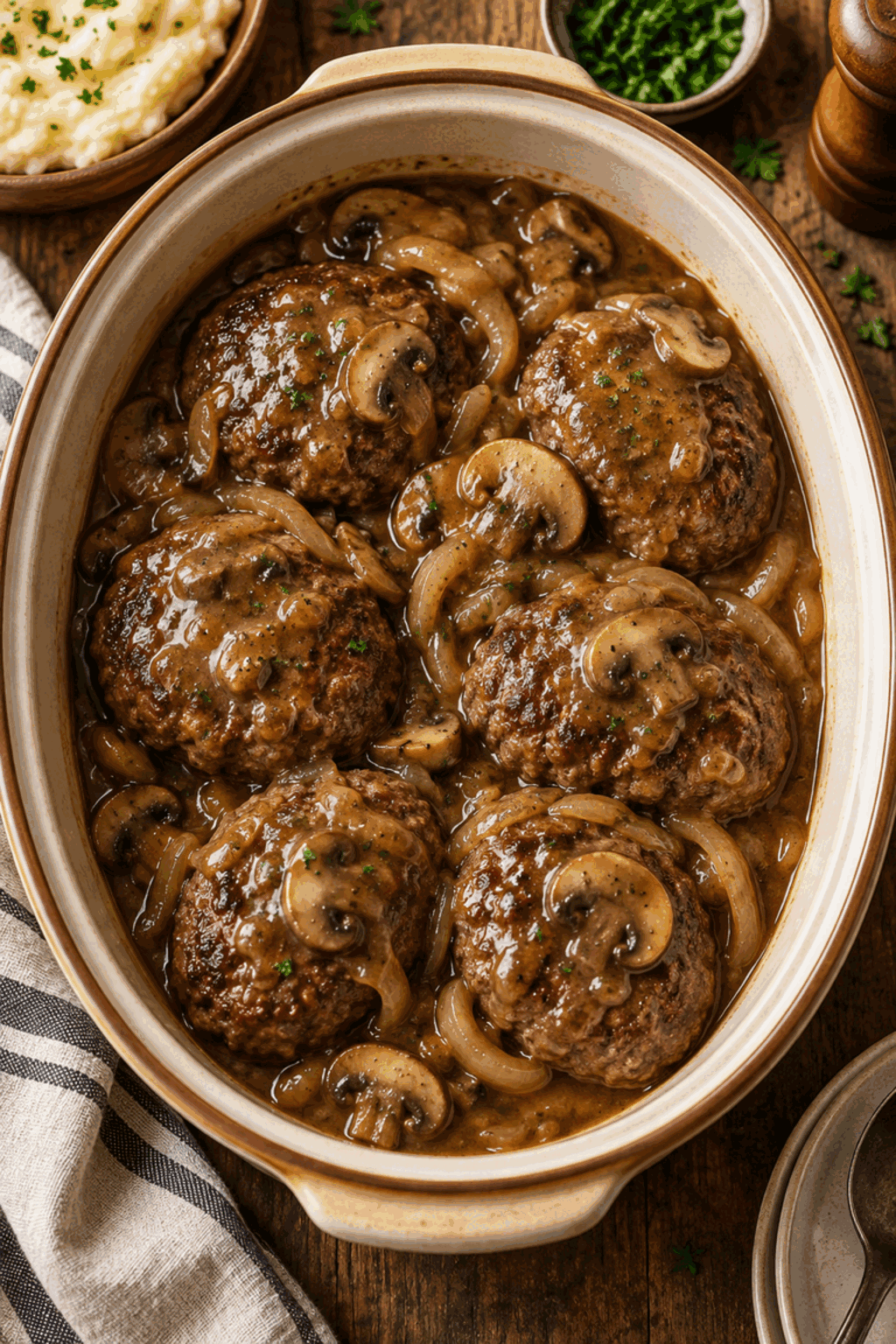 slow cooker Salisbury steak finished dish