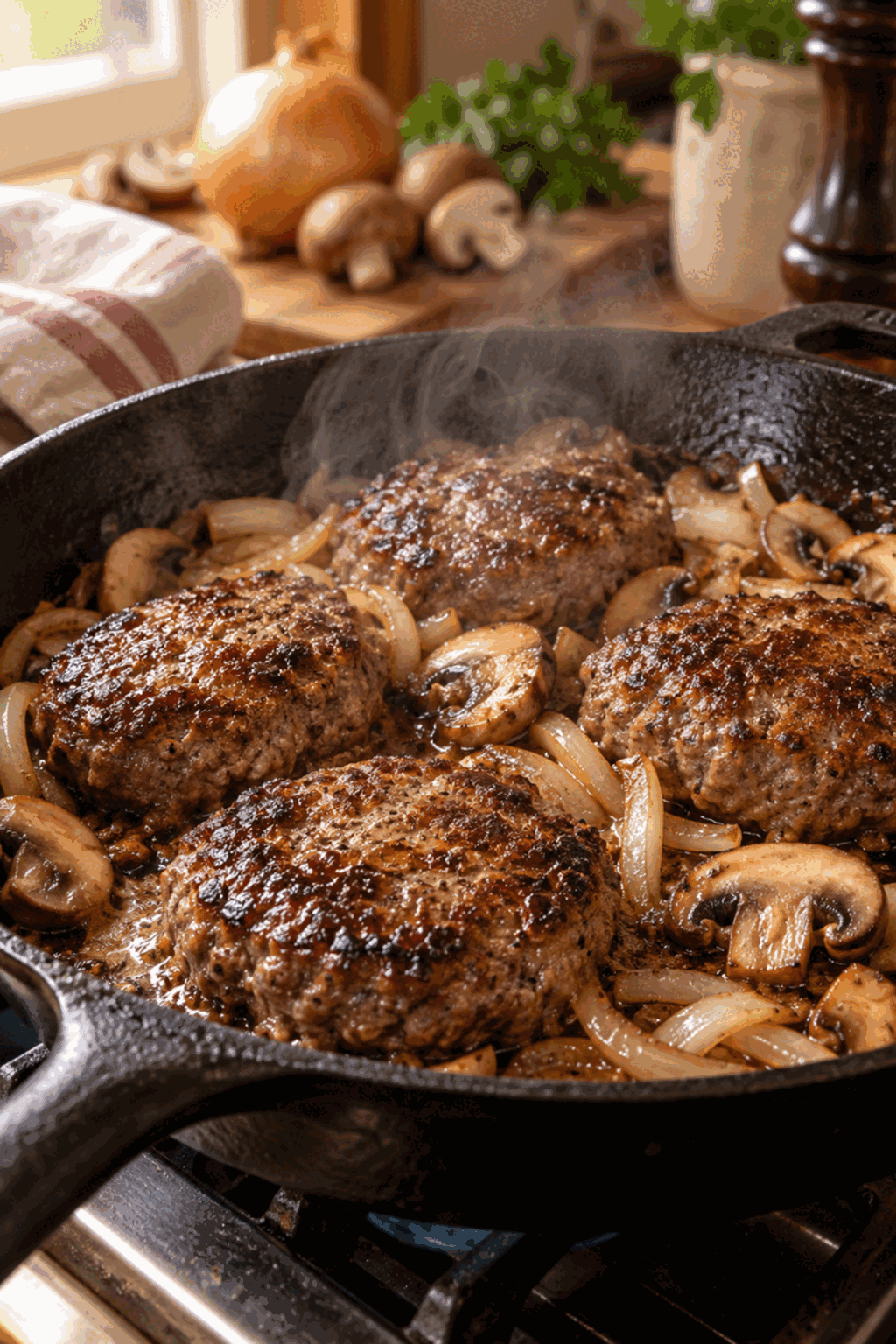 Slow cooker Salisbury steak cooking process