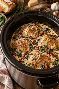 slow cooker Tuscan chicken in creamy sauce