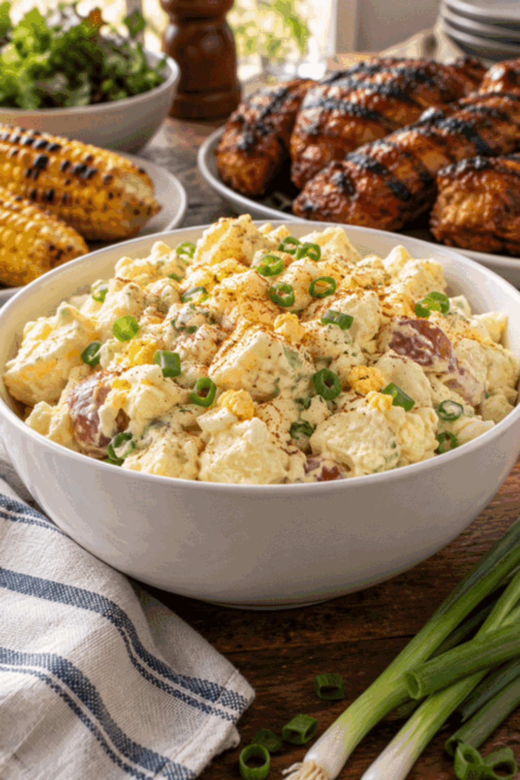 Creamy southern potato salad ready to serve