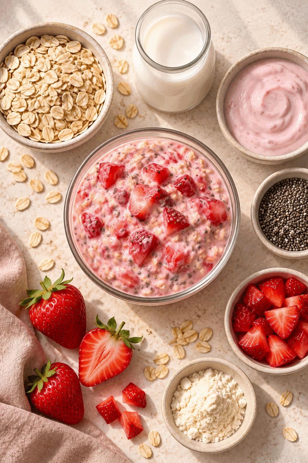 Strawberries and cream overnight oats ingredients