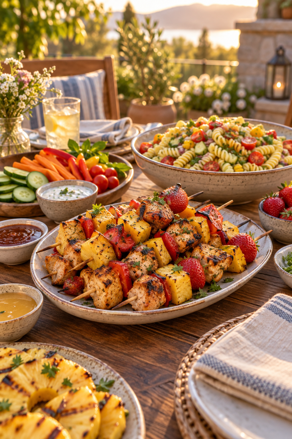 Colorful summer dinner ideas for kids served family-style