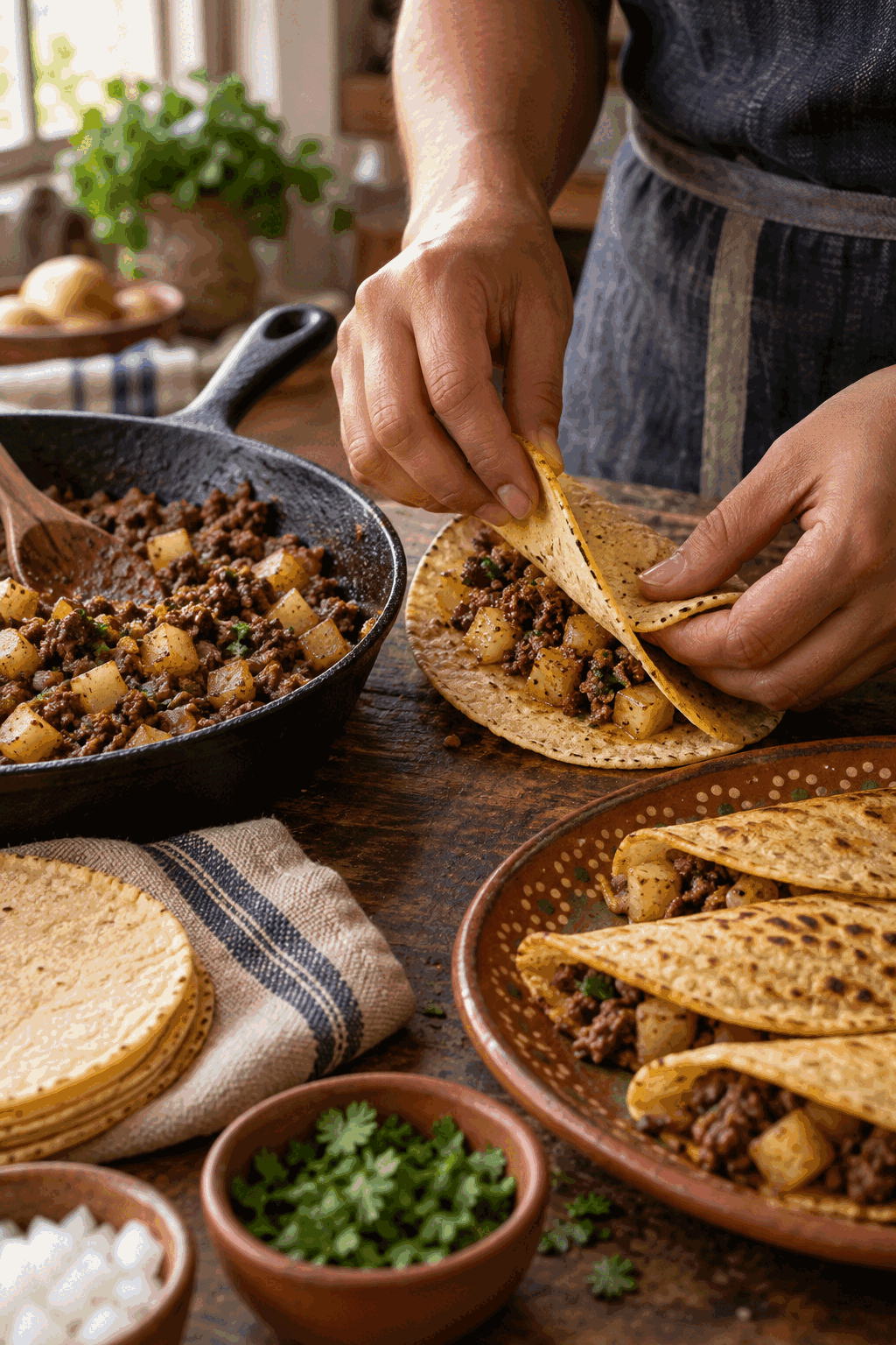 tacos dorados being filled and fried