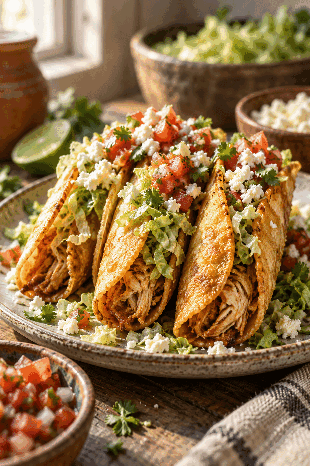 crispy tacos dorados served with lettuce and queso fresco