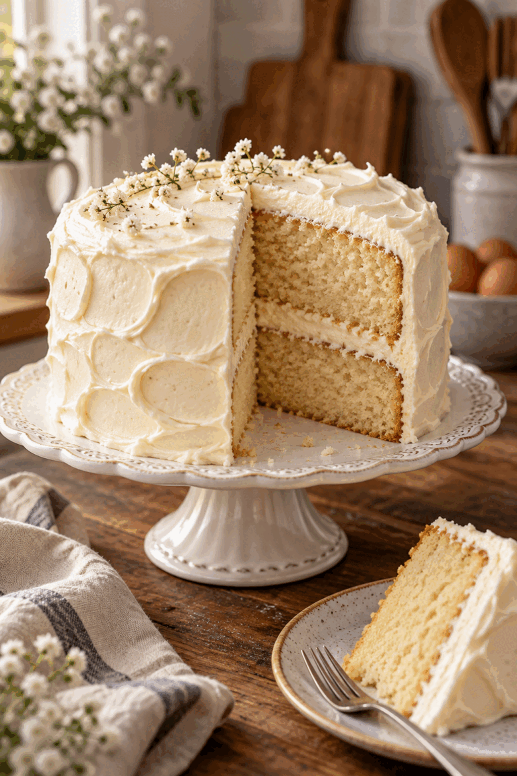 Finished fluffy vanilla cake ready to serve