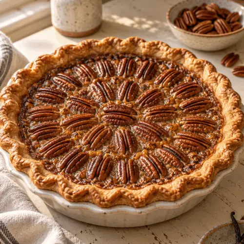 vanilla pecan pie with toasted pecans
