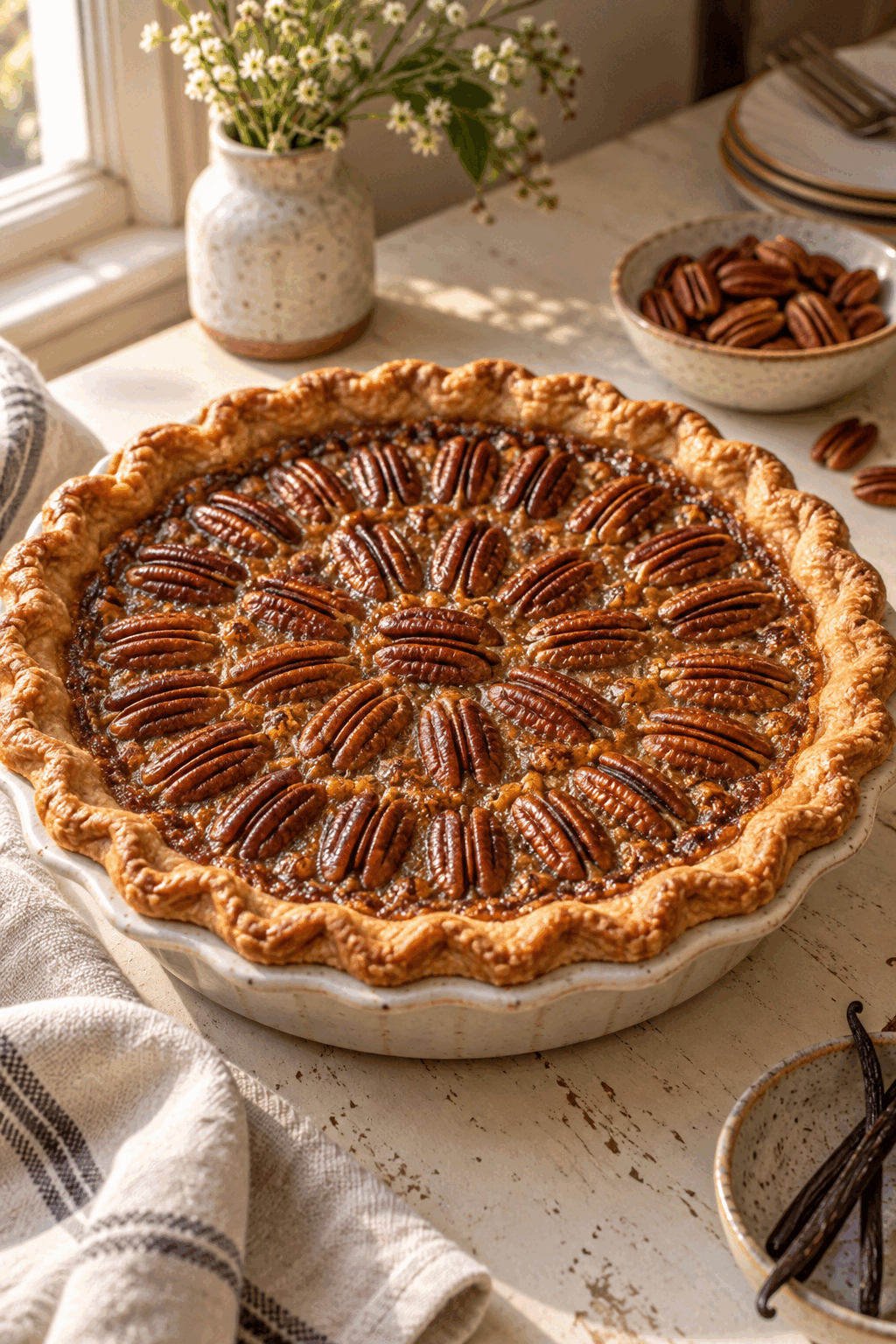 vanilla pecan pie with toasted pecans