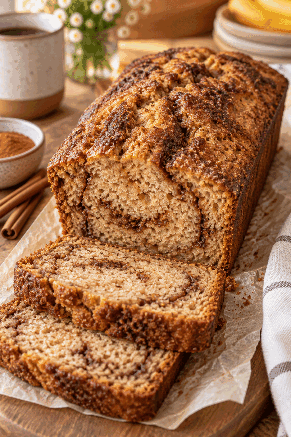vegan cinnamon quick bread loaf
