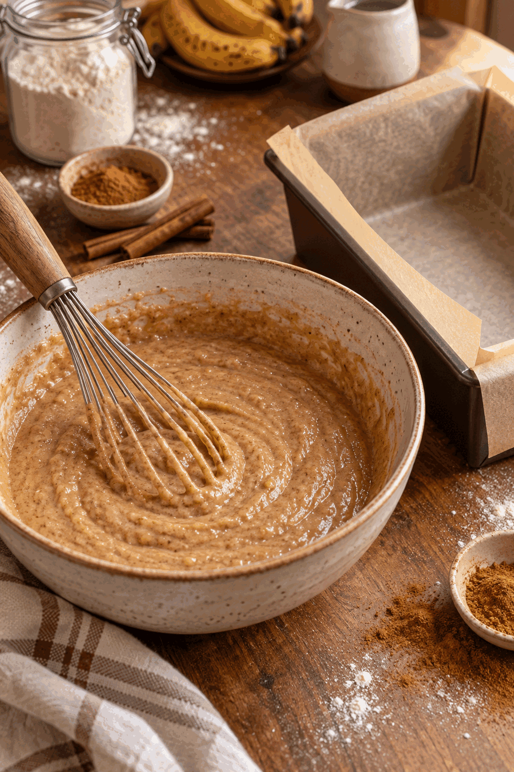 vegan cinnamon quick bread batter preparation