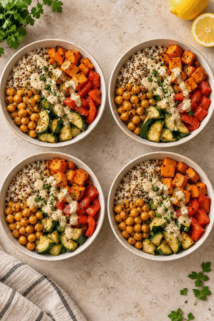 vegan meal prep bowls with maple glaze