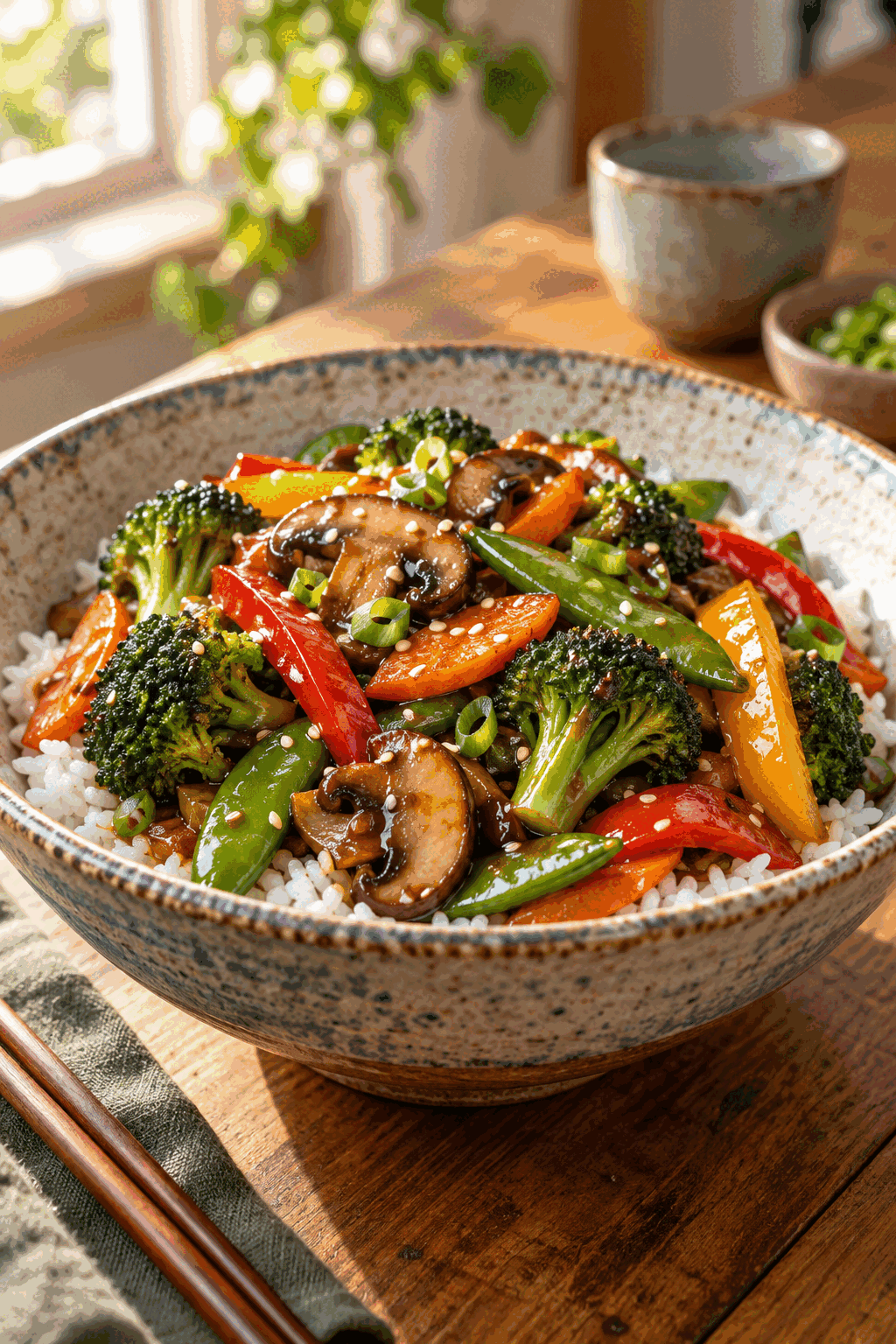 vegetable stir fry ingredients arranged for cooking