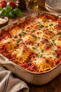 3 ingredient ravioli bake with melted cheese