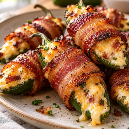 air fryer bacon stuffed jalapenos on a serving plate