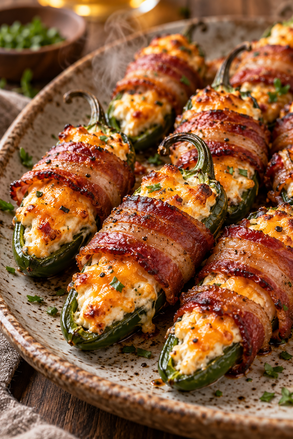 finished air fryer bacon stuffed jalapenos