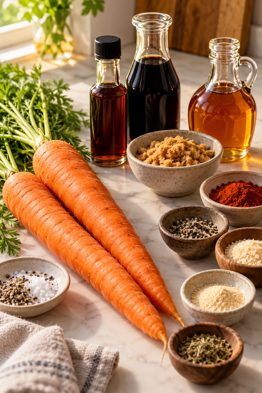 air fryer carrot bacon ingredients arranged