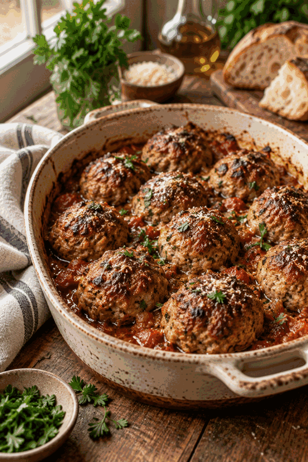 baked meatballs on a serving platter