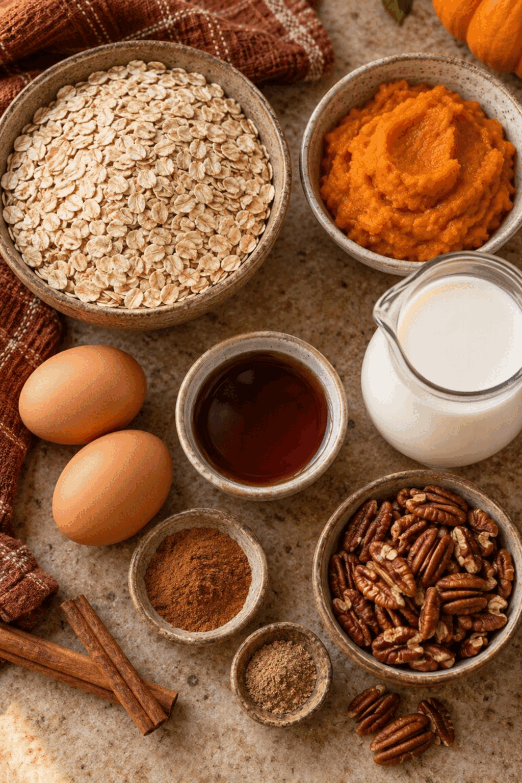 Ingredients for baked pumpkin oatmeal