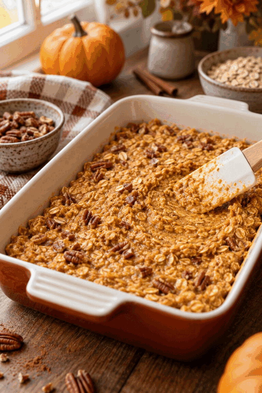 Baked pumpkin oatmeal before baking