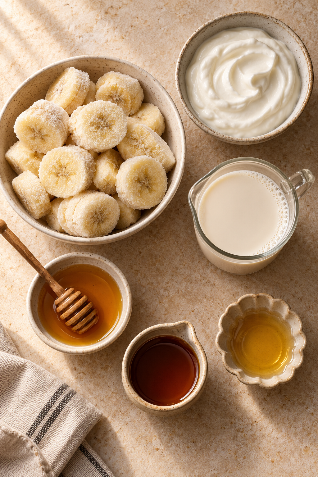 Ingredients for a banana breakfast smoothie