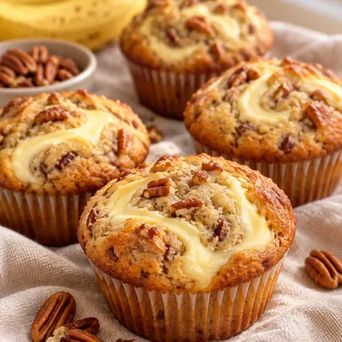 Banana cream cheese muffins with swirled topping