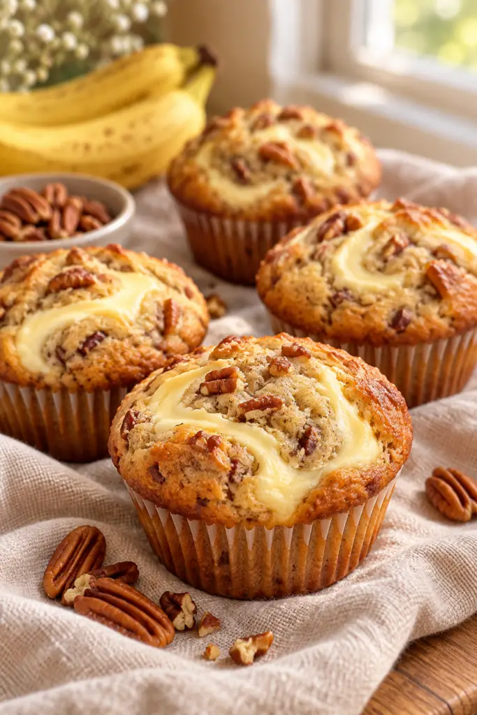 Banana cream cheese muffins with swirled topping