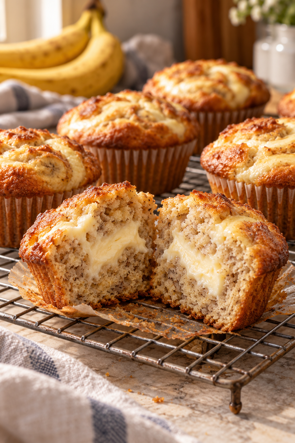 Fresh banana cream cheese muffins ready to serve