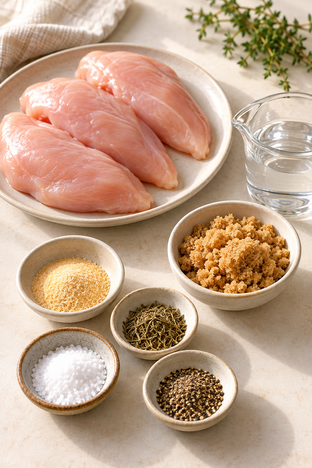 Ingredients for brown sugar garlic chicken arranged for baking